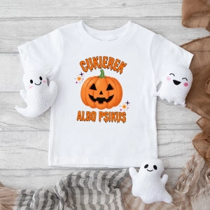 Biała koszulka dziecięca halloween-cukierek-psikus.webp