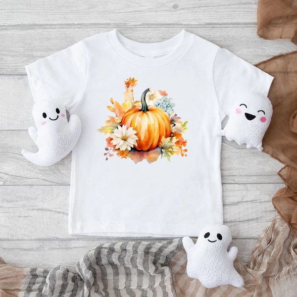 Biała koszulka dziecięca halloween-dynia-jesienna.webp