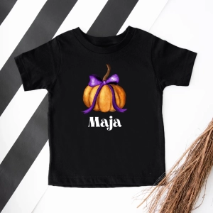 Czarna koszulka halloween-dynia-kokarda.webp