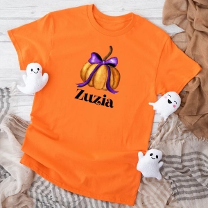 Pomarańczowa koszulka dziecięca halloween-dynia-kokarda.webp