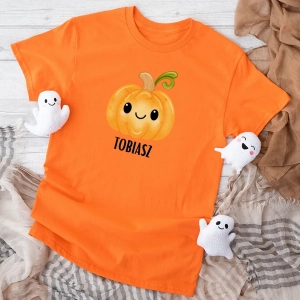 Pomarańczowa koszulka dziecięca halloween-dynia-oczka-imię.webp