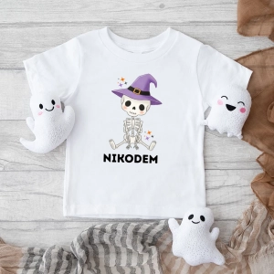 Biała koszulka dziecięca halloween-kościotrup.webp