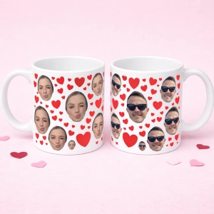 Zestaw kubków personalizowanych LOVE twarze i serca