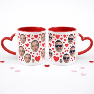 Zestaw kubków personalizowanych serce LOVE twarze