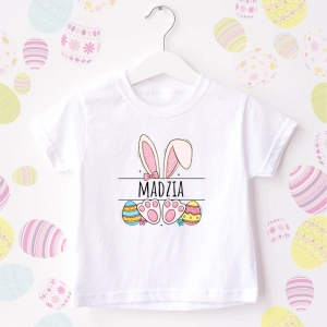 Biała-koszulka-dziecięca-wielkanoc-imie-zajaczek.webp