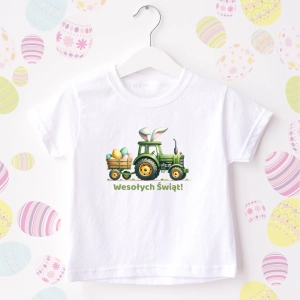 Wielkanocny traktor Wesołych Świąt  koszulka lub body dla dziecka 