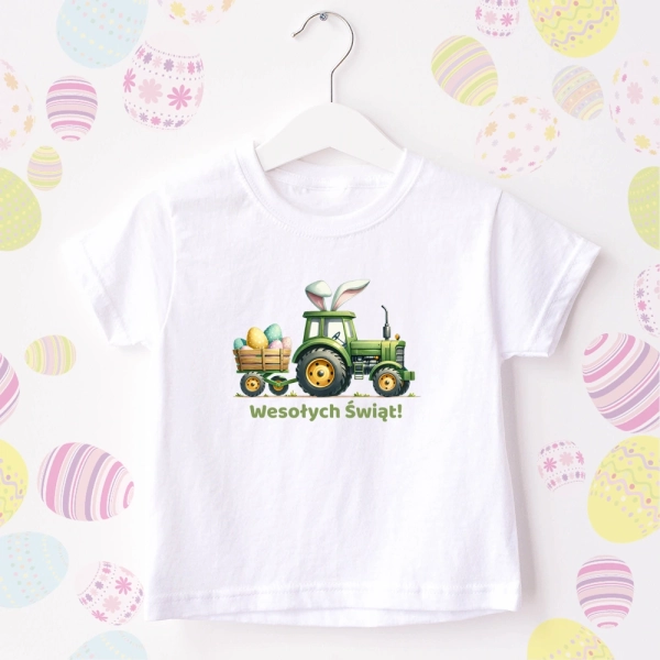 Biała-koszulka-dziecięca-wielkanoc-traktor-pisanki.webp