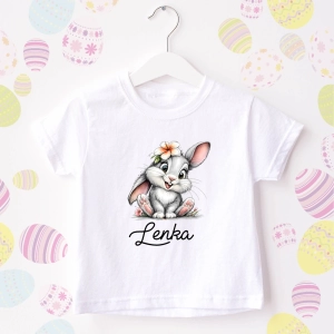 Biała-koszulka-dziecięca-wielkanoc-zajaczek-kwiatuszek-imie.webp