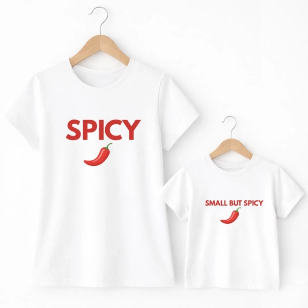Komplet-koszulek-damska-dziecieca-biale-small-but-spicy.webp