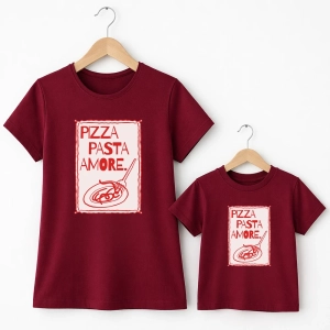 Komplet-koszulek-mama-dziecko-burgundowy-pizza-pasta-amore.webp