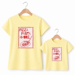 Komplet-koszulek-mama-dziecko-jasny-zolty-pizza-pasta-amore.webp